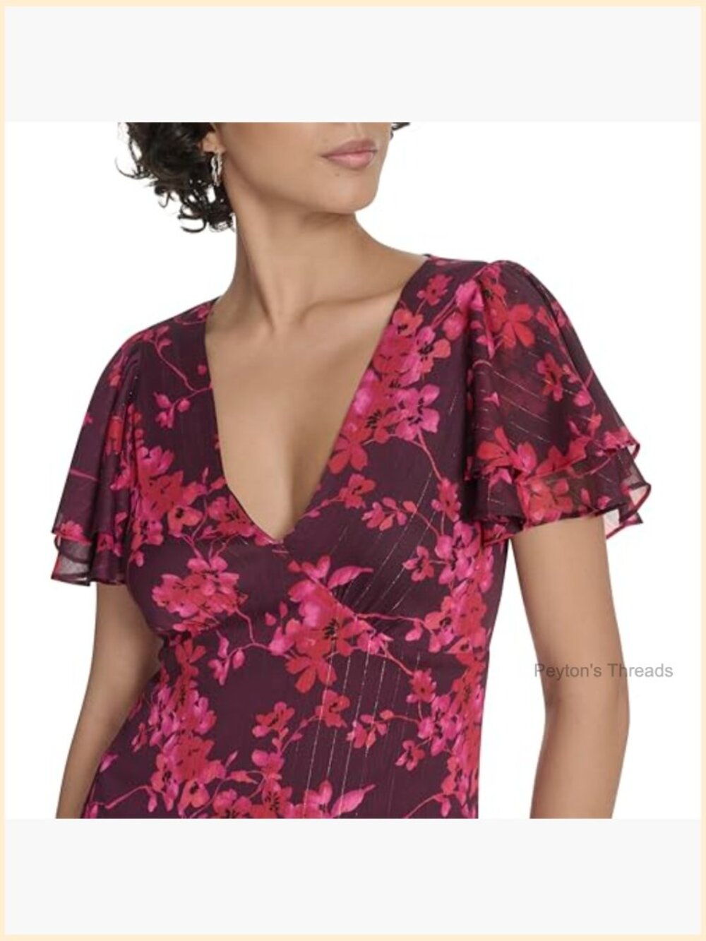 Flutter Sleeve V Neck Tiered Maxi Dress - Polyester Metallic - Picture 5 of 5